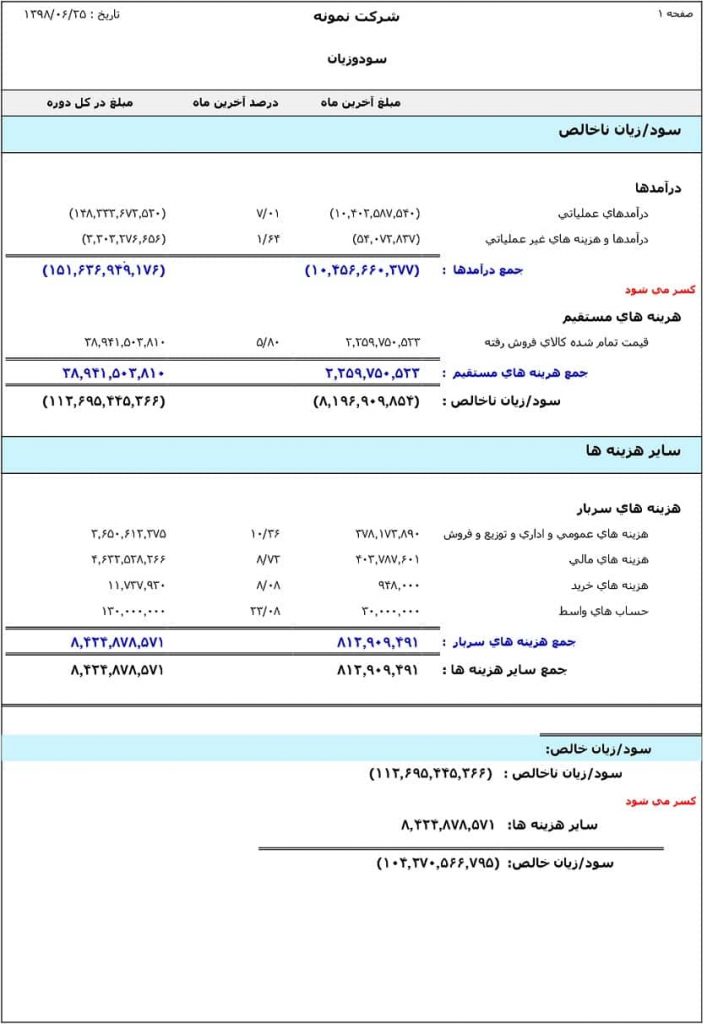 گزارش سود و زیان